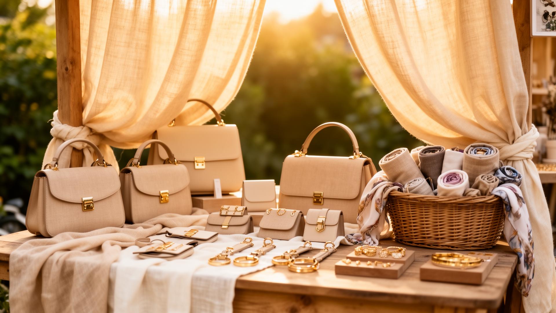 Sfeerbeeld van een MA Bags & More marktkraampje met tassen en accessoires